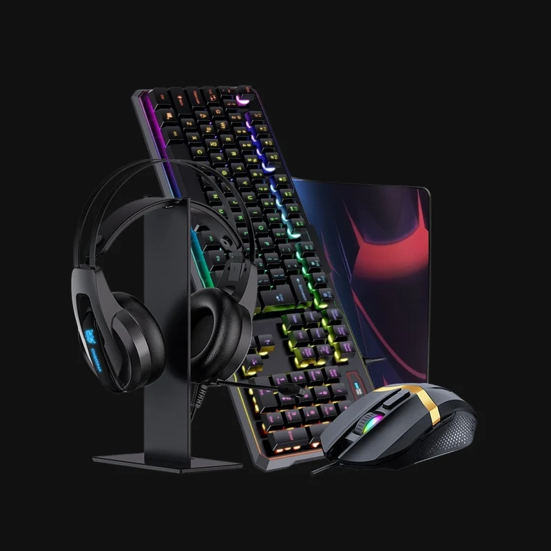 Kit Gaming 5 en 1 souris + clavier + tapis + casque + support
