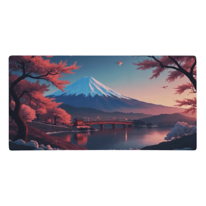 Tapis De Souris Japonais Mont Fuji Pont Illuminé