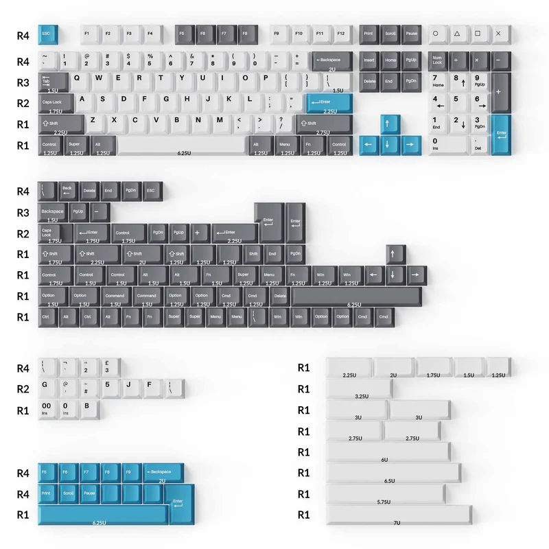 KEYCHRON GREY, WHITE & BLUE KEYCAP SET