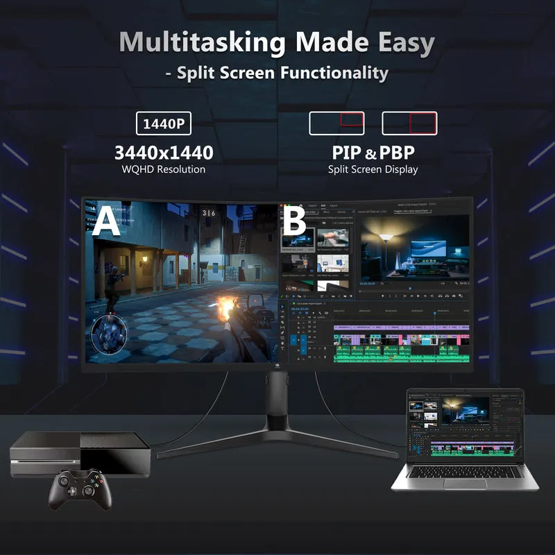 Z-Edge 34" Ultrawide 2K Curved Gaming Monitor with 165Hz Refresh Rate, 21:9 Aspect Ratio, 1ms MPRT, 3440x1440 Resolution, 1500R Curvature, VA Panel, 178 Viewing Angles,