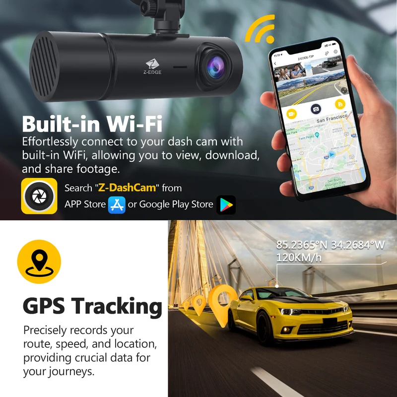 Z-EDGE T3P 3-Channel Touch Screen IR Night Vision & Super Capacitor 4K Dash Cam (64GB Card Included)