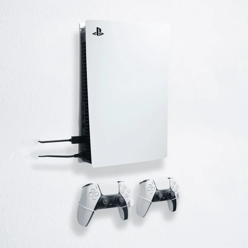 FLOATING GRIP Wall Mount PS5 + 2 Controllers White + LEDs and Cover