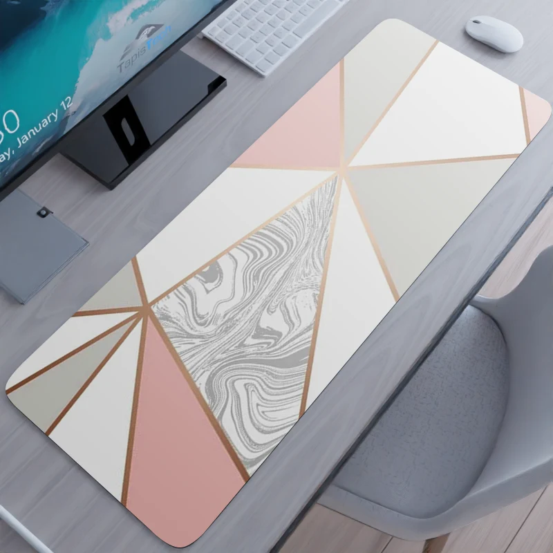 Tapis de souris XXL Design géométrique – rose et gris