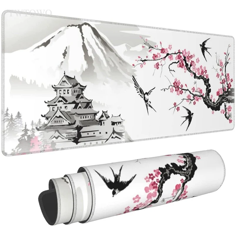 Tapis de souris XXL Fleur de cerisier – château japonais