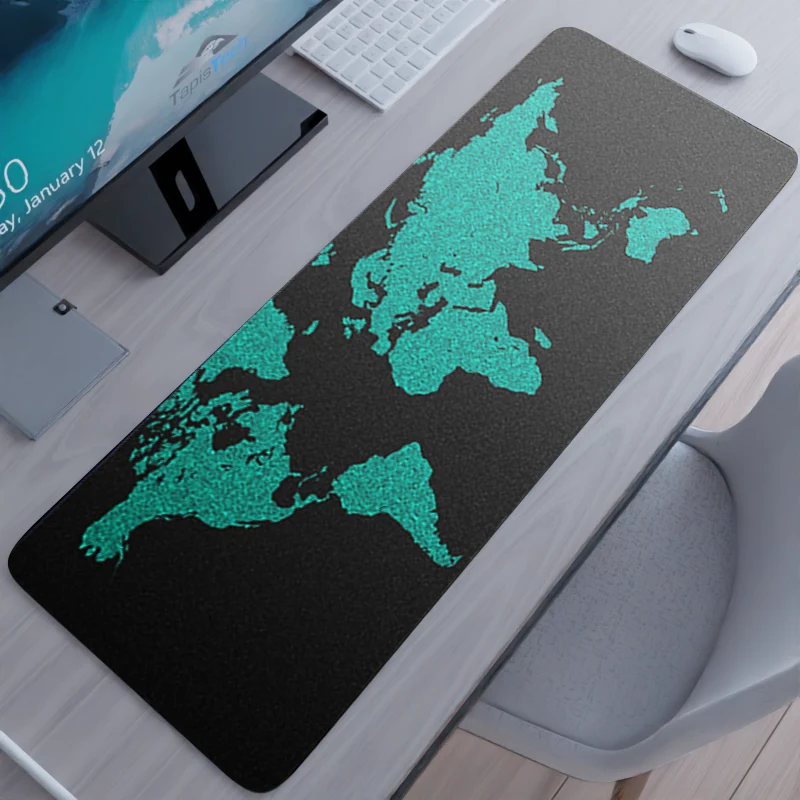 Tapis de souris Gaming XXL Carte du monde – turquoise