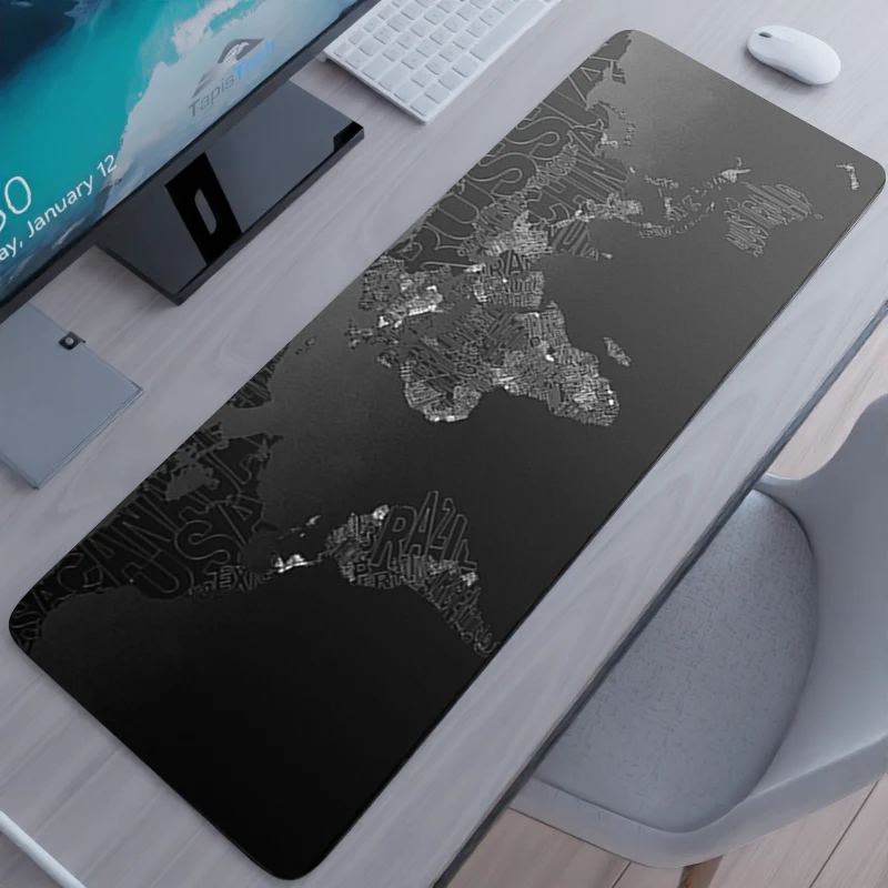 Tapis de souris XXL Gamer Carte du monde – noir et gris