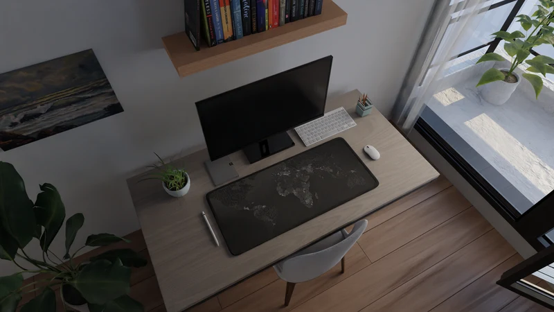 Tapis de souris XXL Gamer Carte du monde – noir et gris