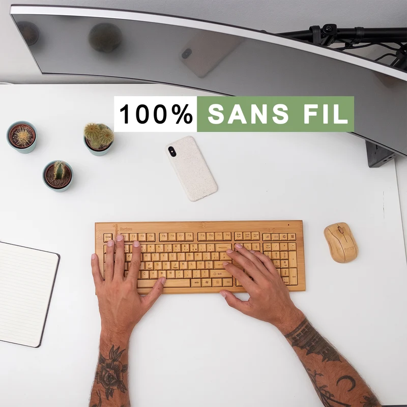 Clavier en bois et souris sans fil