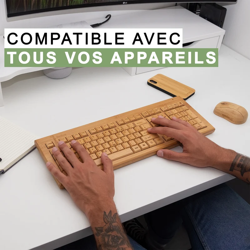 Clavier en bois et souris sans fil