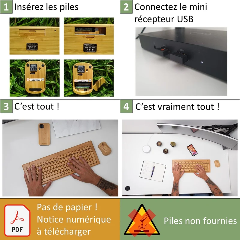 Clavier en bois et souris sans fil