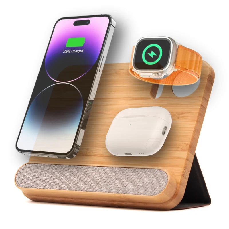 Chargeur 3 en 1 en bois - version Apple watch