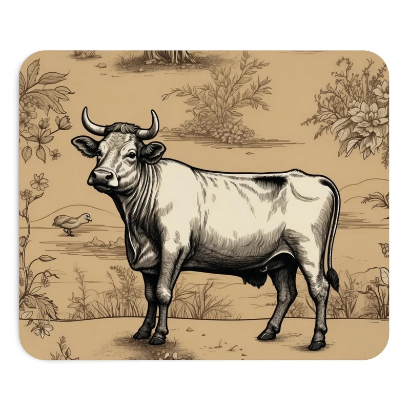 Tapis de souris Vache – dessin sépia