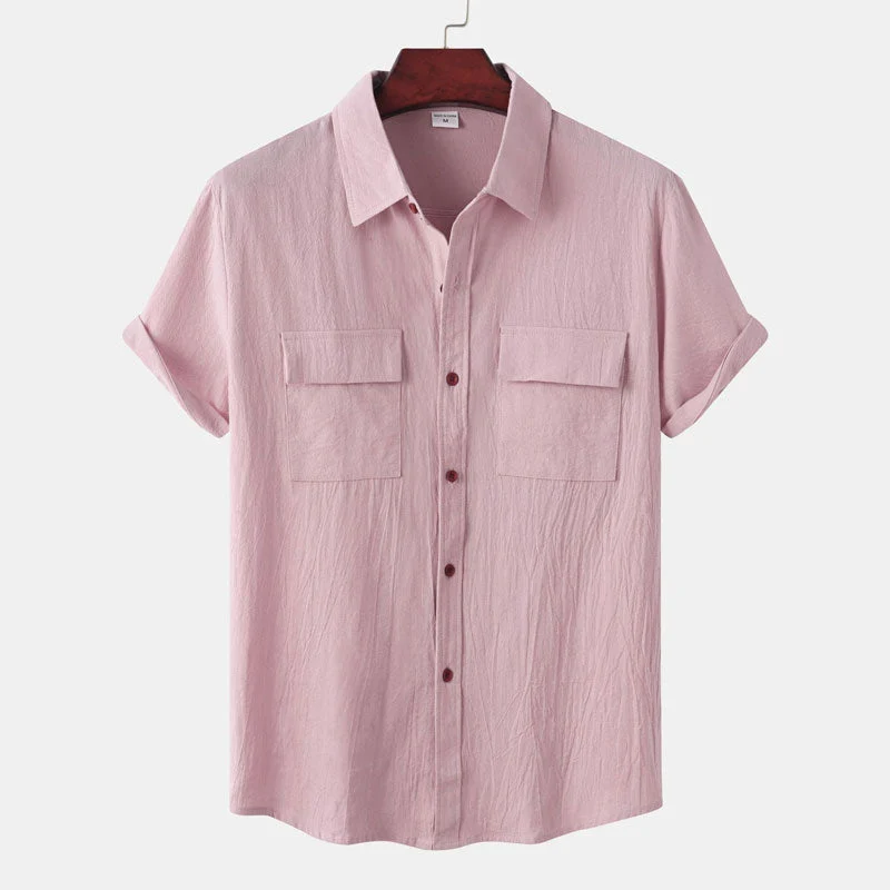 Chemise en coton et lin à Double poche pour homme