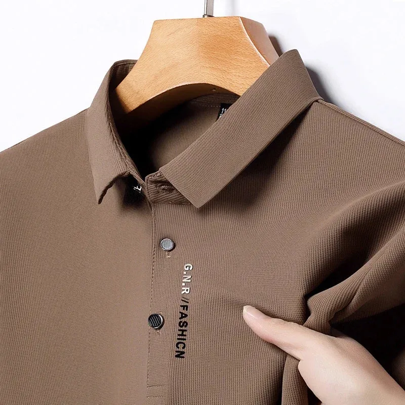 Polo Homme Texturé Uni Respirant Manches Courtes — Élastique, Confort Été