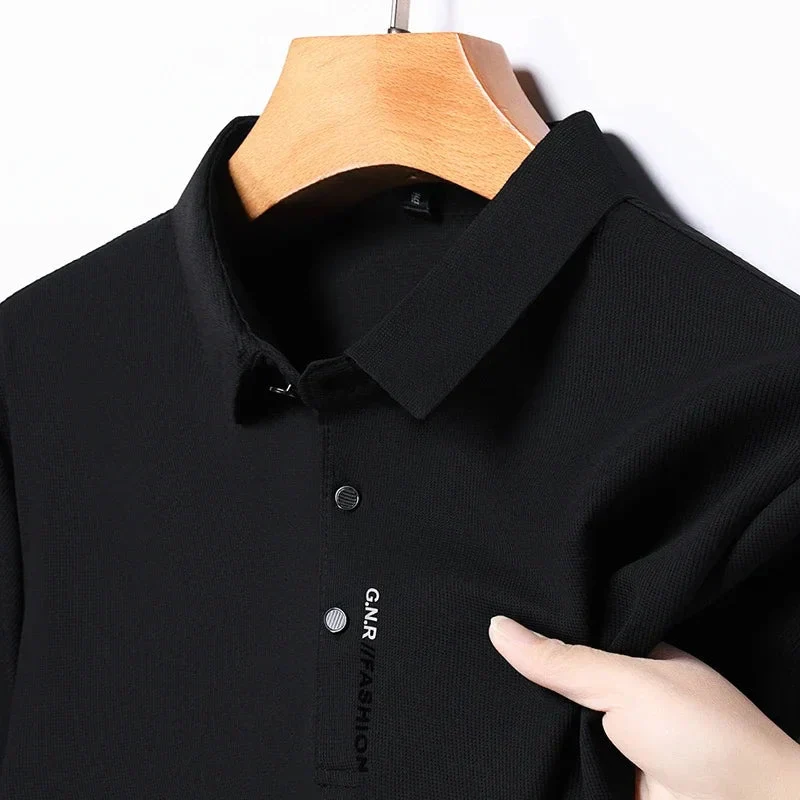 Polo Homme Texturé Uni Respirant Manches Courtes — Élastique, Confort Été