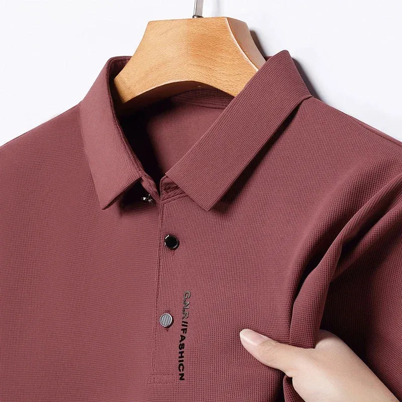Polo Homme Texturé Uni Respirant Manches Courtes — Élastique, Confort Été