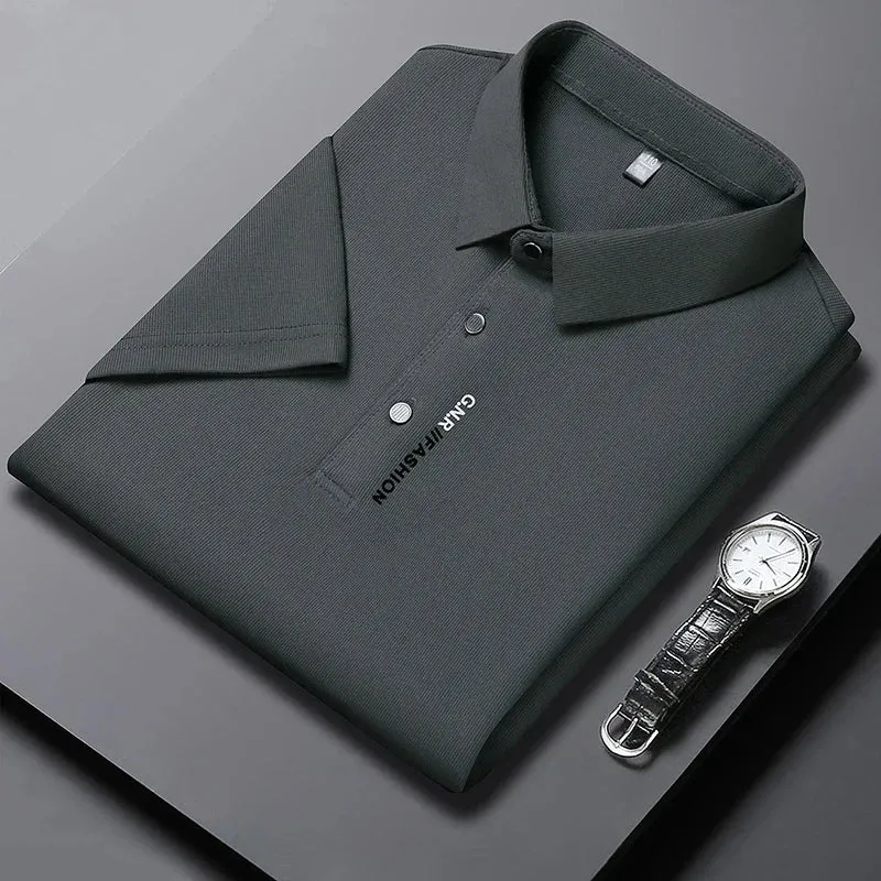 Polo Homme Texturé Uni Respirant Manches Courtes — Élastique, Confort Été