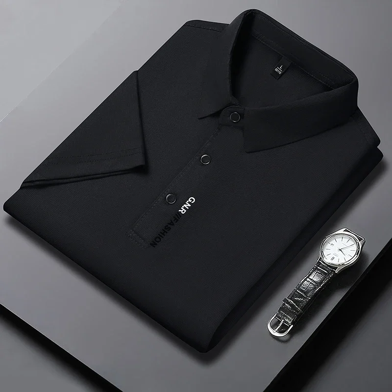 Polo Homme Texturé Uni Respirant Manches Courtes — Élastique, Confort Été
