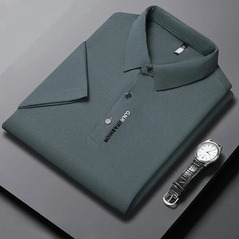 Polo Homme Texturé Uni Respirant Manches Courtes — Élastique, Confort Été