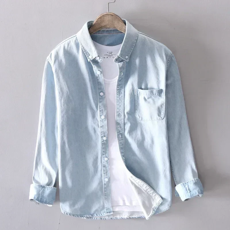 Chemise en Jean 100% Coton à Manches Longues pour Hommes