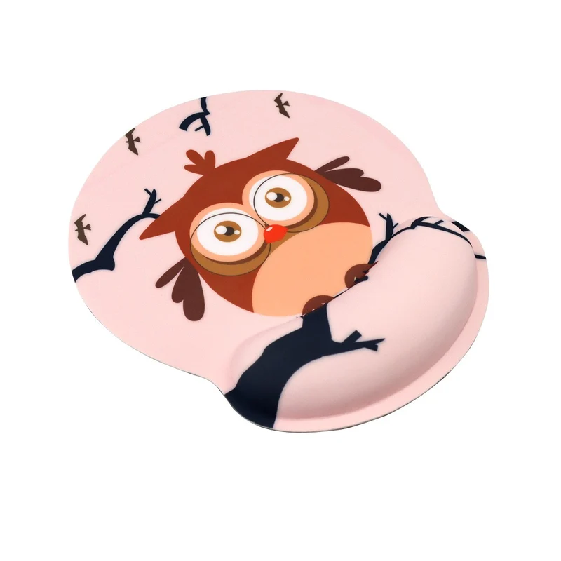 Tapis de souris repose-poignet – hibou sur fond rose