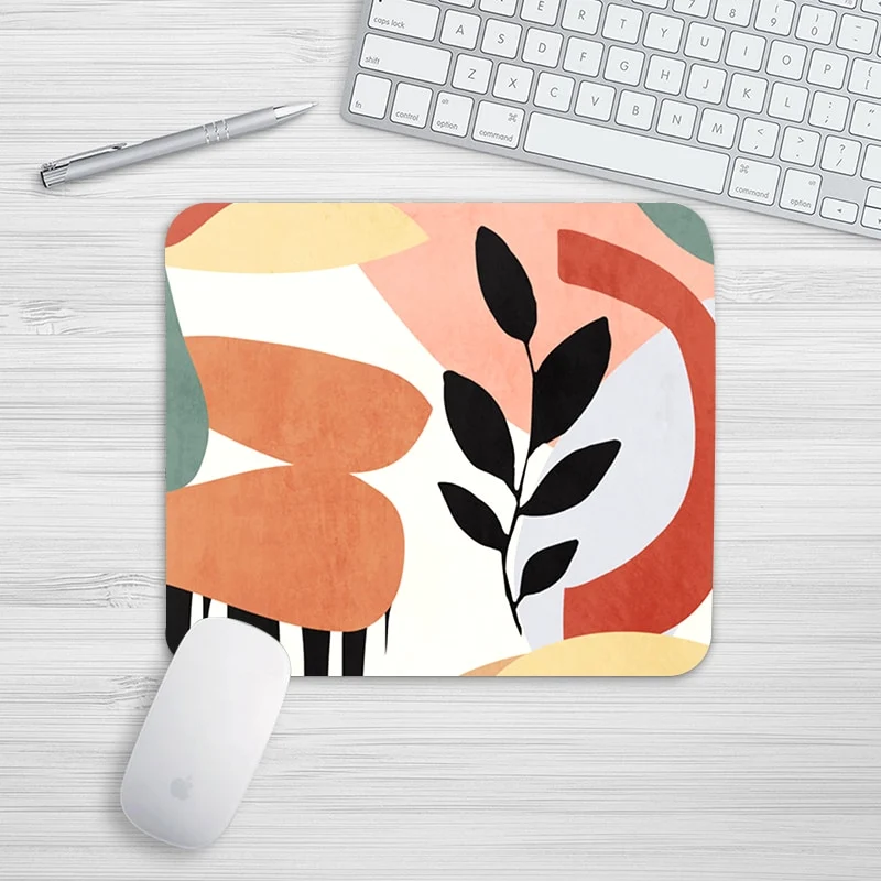 Tapis de souris Dessin – formes orange et feuillage