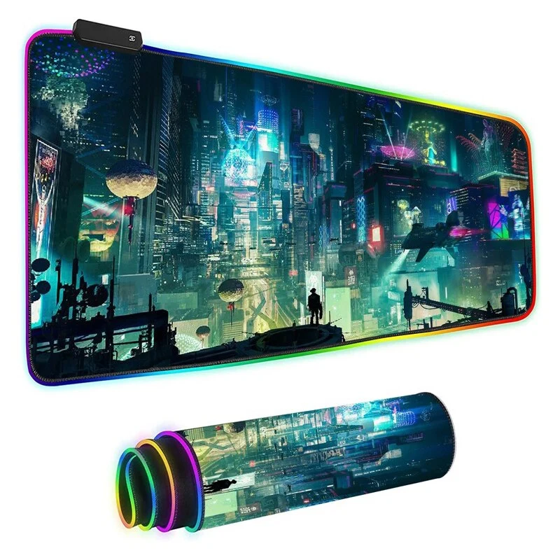 Tapis de souris RGB XXL – ville futuriste