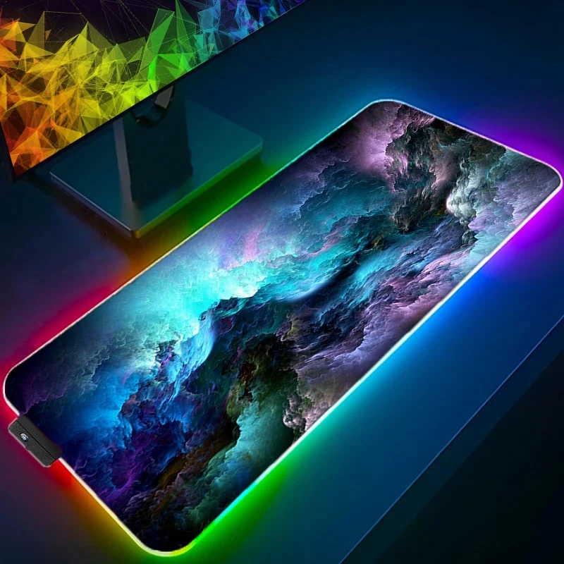 Tapis de souris RGB XXL – nébuleuse turquoise