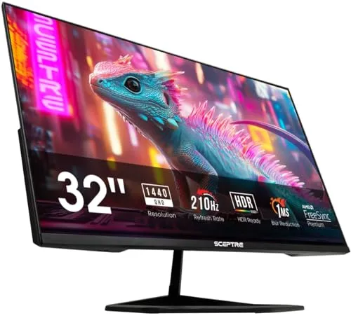 Sceptre New 32-inch 2K QHD 2560 x 1440 Prime Gaming Monitor up to 210Hz USB Type-C DisplayPort HDMI sRGB 115% 1ms Build-in Speakers, Machine Black 2026 ((E325B-QW200D Series)