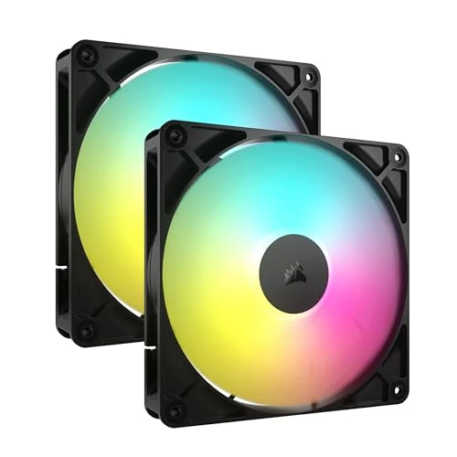 CORSAIR RS140 ARGB 140mm PWM Fans – Daisy-Chain Connection – Low-Noise – Magnetic Dome Bearing – Dual Pack – Black