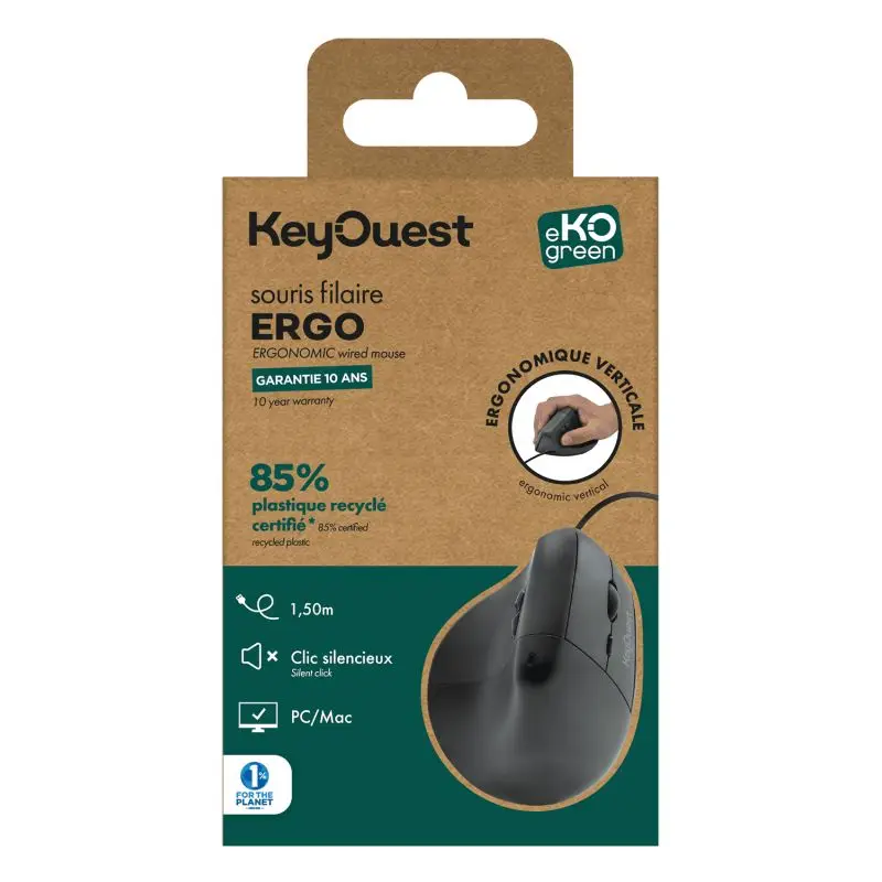 Souris eKOgreen recyclée Filaire Ergonomique - 1,50m - Noir