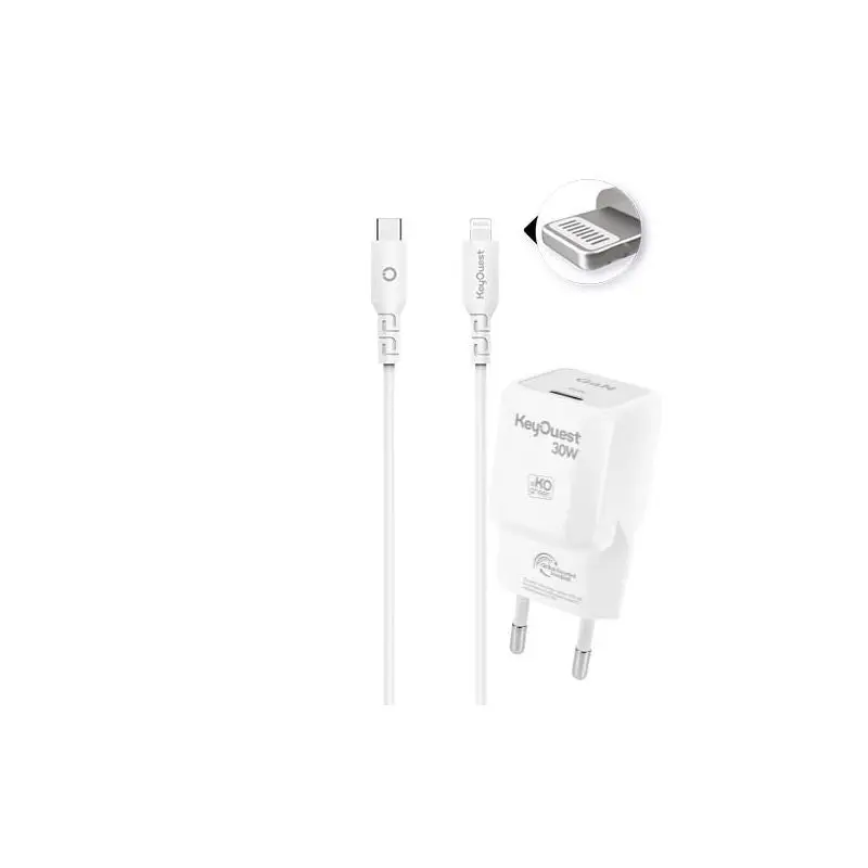 Kit Chargeur Secteur eKOgreen recyclé GaN 30W + USB-C/Light - Blanc