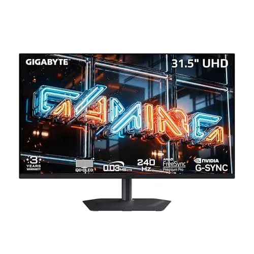 GIGABYTE - MO32U24 US - 31.5" QD-OLED Gaming Monitor - UHD 3840x2160-240Hz - 0.03ms - AMD FreeSync Premium Pro, NVIDIA G-SYNC Compatible - Type-C KVM - HDMI 2.1, DP - Height/Tilt/Swivel/Pivot