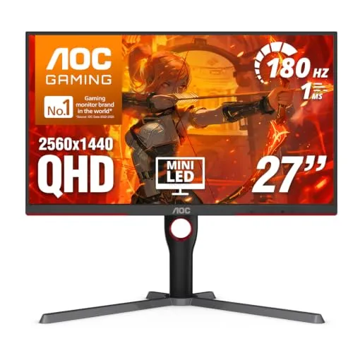 AOC 27 Inch Gaming Monitor QHD 180Hz Mini-LED HDR1000, Q27G3XMN