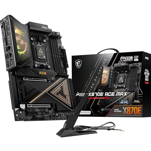 MSI MEG X870E ACE MAX Motherboard, ATX - Supports AMD Ryzen 9000/8000 / 7000 Processors, AM5-64MB BIOS ROM, 110A SPS VRM, DDR5 Memory (up to 9000+ MT/s OC), M.2 & PCIe 5.0, USB4, Wi-Fi 7, 10G LAN