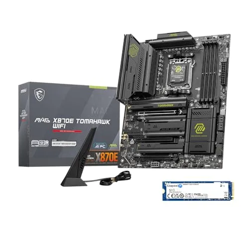 MSI MAG X870E Tomahawk WiFi Motherboard,ATX-Supports AMD Ryzen 9000/8000/7000 Processors,AM5,DDR5 Memory Boost 8400+ MT/s (OC),PCIe 5.0 x16,M.2 Gen5,Wi-Fi 7,5G LAN+Kingston NV3 2TB NVMe SSD Bundle