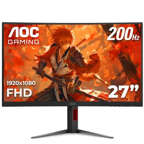 AOC 27 Inch Curved Gaming Monitor FHD 200Hz VA 0.3ms HDR, C27G4H2