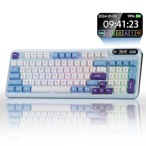 KZZI Z98 Wireless Mechanical Keyboard, Smart Display & Knob, BT5.0/2.4GHz/USB-C, Hot Swappable Custom Keyboard, Pre-lubed Linear Switches, Gasket Mount, RGB Creamy Gaming Keyboard