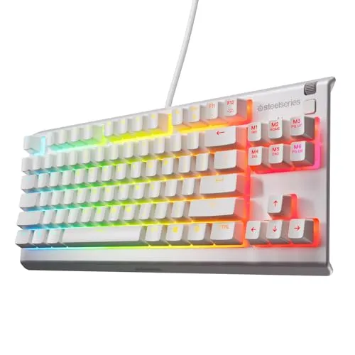 SteelSeries Apex 3 TKL White RGB Gaming Keyboard — Tenkeyless Compact Form Factor — 8-Zone RGB Illumination — Water and Dust Resistant — Whisper-Quiet Gaming Switch