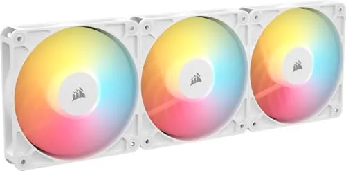 Corsair RS120-R ARGB 120mm PWM ARGB Reverse Fans – Reverse Rotor, +5V ARGB Connections, Eight RGB LEDs, High Static Pressure, Daisy-Chain, Magnetic Dome Bearing, Zero RPM Mode – Triple Pack – White