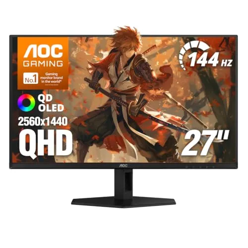 AOC 27 Inch Gaming Monitor QHD QD OLED 144Hz NVIDIA G-SYNC Compati. Q27GADE