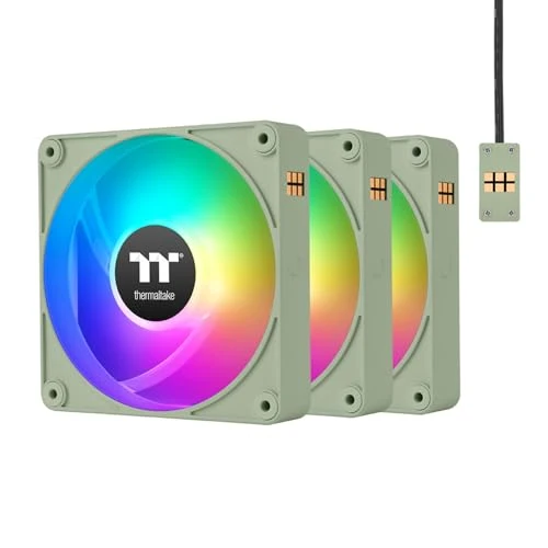 Thermaltake CT140 EX ARGB Reverse PC Cooling Fan Matcha Green 3-Fan Pack, Magnetic Connection, 5V Motherboard Sync, 16.8 Million Colors 9 Addressable LEDs, 140 mm Case/Radiator Fan, CL-F199-PL14MG-A