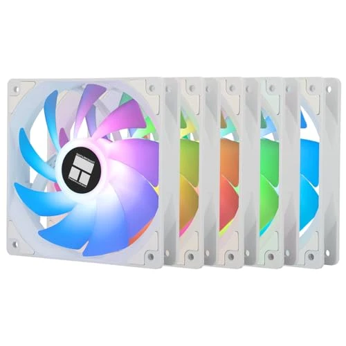Thermalright 5 Pack TL-C12CW-S CPU Fan 120mm White ARGB Case Cooler Fan, 4pin PWM Silent Computer Fan with S-FDB Bearing Included, up to 1550RPM Cooling Fan（5 Quantities）