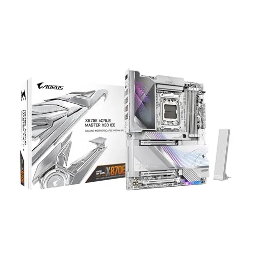 GIGABYTE X870E AORUS Master X3D ICE AMD AM5 LGA 1718 ATX Motherboard, Ryzen 9000/8000/7000, DDR5, 18+2+2 Power Phase, 5X M.2, PCIe 5.0, WiFi 7, 10GbE