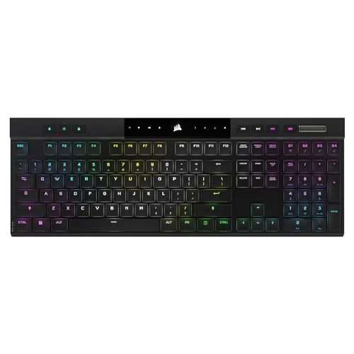 Corsair K100 AIR Wireless RGB Mechanical Gaming Keyboard - Ultra-Thin, Sub-1ms Slipstream, Low-Latency Bluetooth, Cherry MX Ultra Low Profile Keyswitches - NA Layout, QWERTY - Black