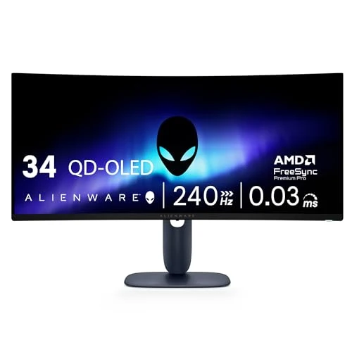 Alienware 34 240Hz QD-OLED Curved Gaming Monitor - AW3425DW - 34.2-inch WQHD (3440 x 1440) 0.03ms Display, 1800R Curve, AMD FreeSync Premium Pro, VESA AdaptiveSync, DisplayHDR TrueBlack 400