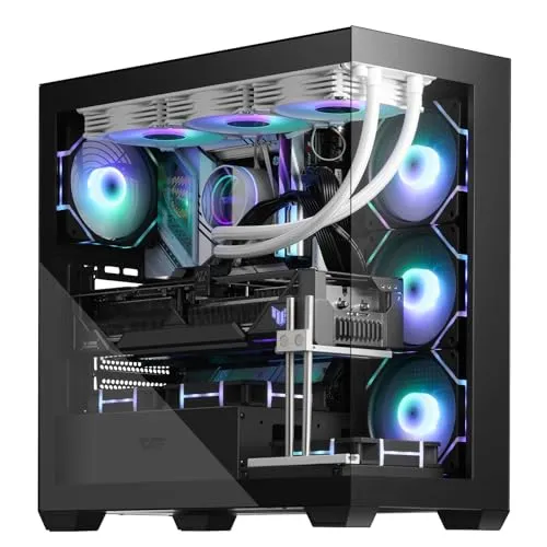 darkFlash ATX Mid-Tower PC Case, Pre-Install 4 PWM ARGB Fans Computer Case, Full View Dual Tempered Glass Gaming PC Case, Type C Port, Supports up to 360mm Water Cooling Radiator, Black(DS900)