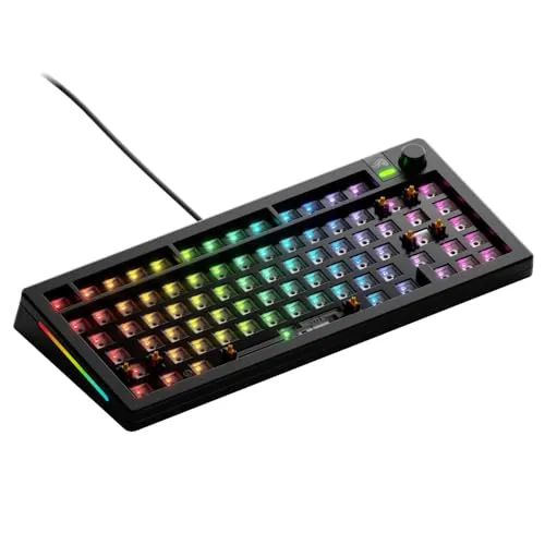 Glorious Gaming - GMMK 3 Barebones Custom Gaming Keyboard Kit with Knob, 75% Mechanical Keyboard, Modular Gasket System, Hotswappable MX, Sound Dampening Foam, Aluminum Switch Plate (Black)