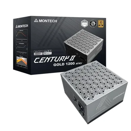 MONTECH Century II - 1200W High-End ATX Gaming Power Supply - 80 Plus Gold & Cybenetics Platinum - Fully Modular - ATX 3.1 & PCIe 5.1 Ready with 12V-2x6 Cable - 10 Years Warranty