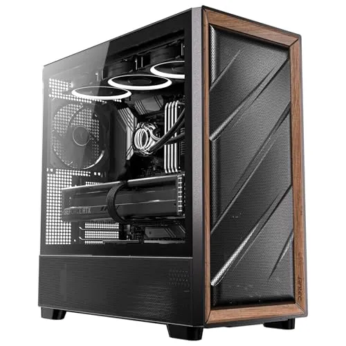 Antec Flux Wood, 5 x PWM Fans Included, High-Airflow Front Panel with Walnut Wood, Type-C, 420mm Radiator & Back Connect Motherboard Support, Up to 9 Fans Simultaneously, Mid-Tower E-ATX PC Case